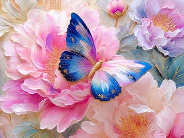 Butterfly dwelling in heart, pink and black reflecting thousands years