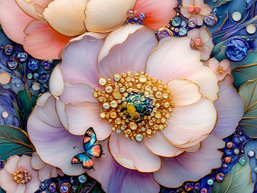 A beautiful chapter composed by blooming flowers and butterflies together