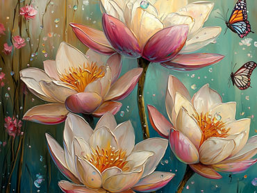 The water lilies quietly await the poetic moments together