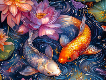 The carp leaping in the lotus pond